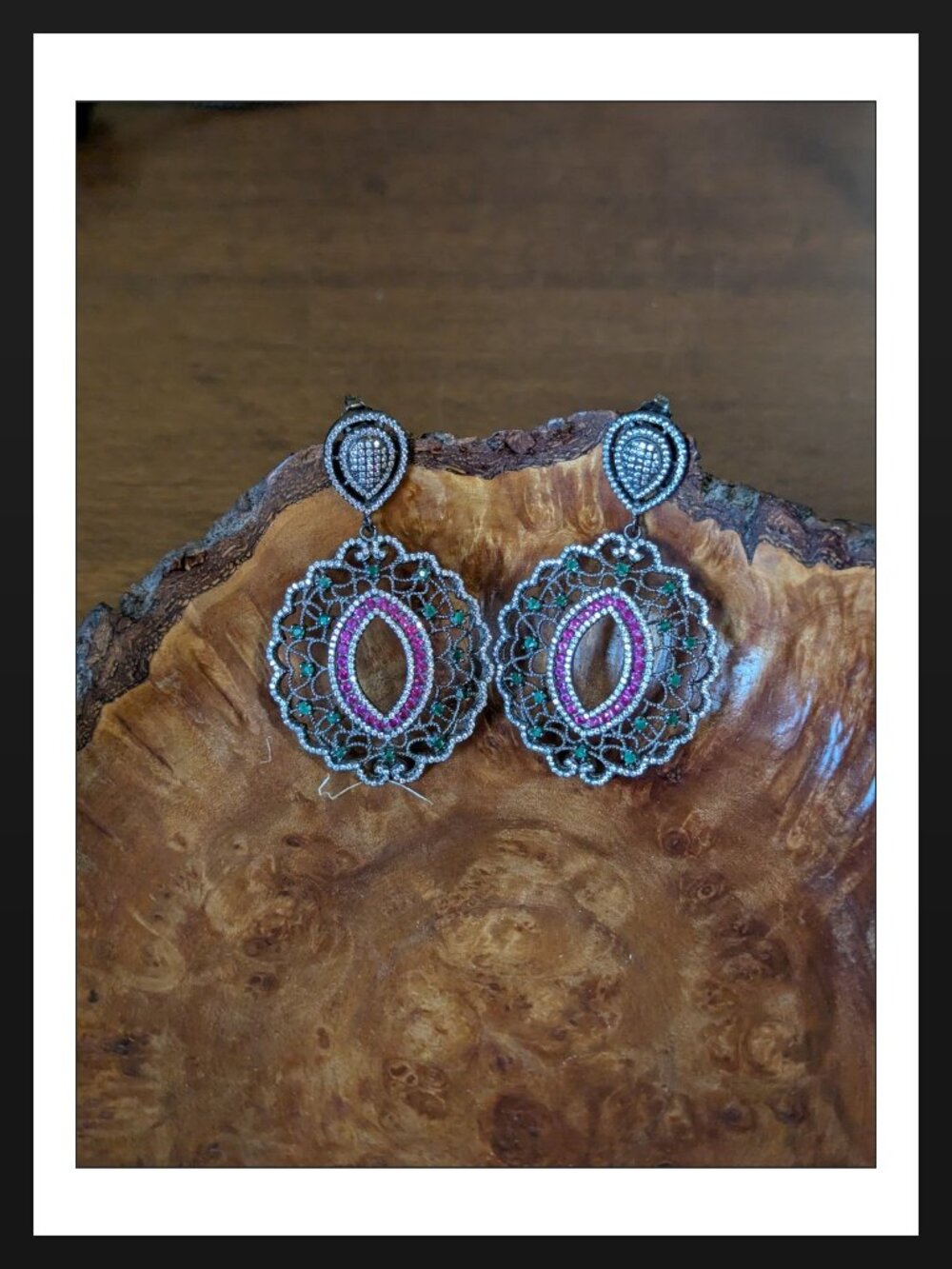 Earrings Brazillian Emerald with AAA Pink and White CZ 925